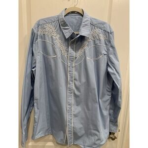 Coofandy Button Up Long Sleeve Shirt Mens Size Large Western Cowboy Embroidered